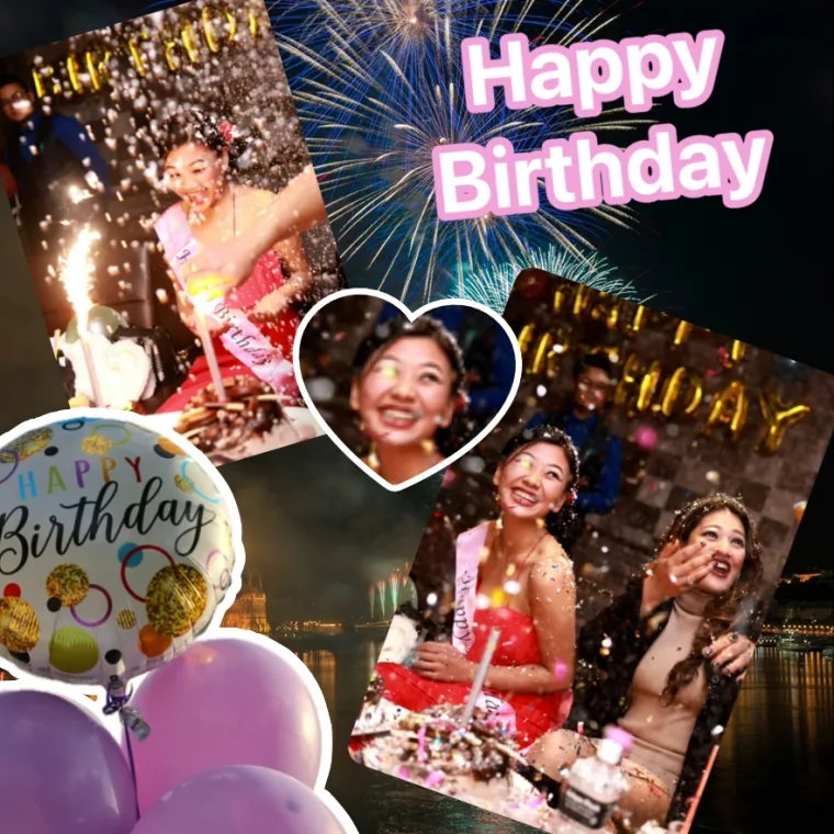 Happy Birthday: a birthday mix with balloons, confetti and a friend cut out