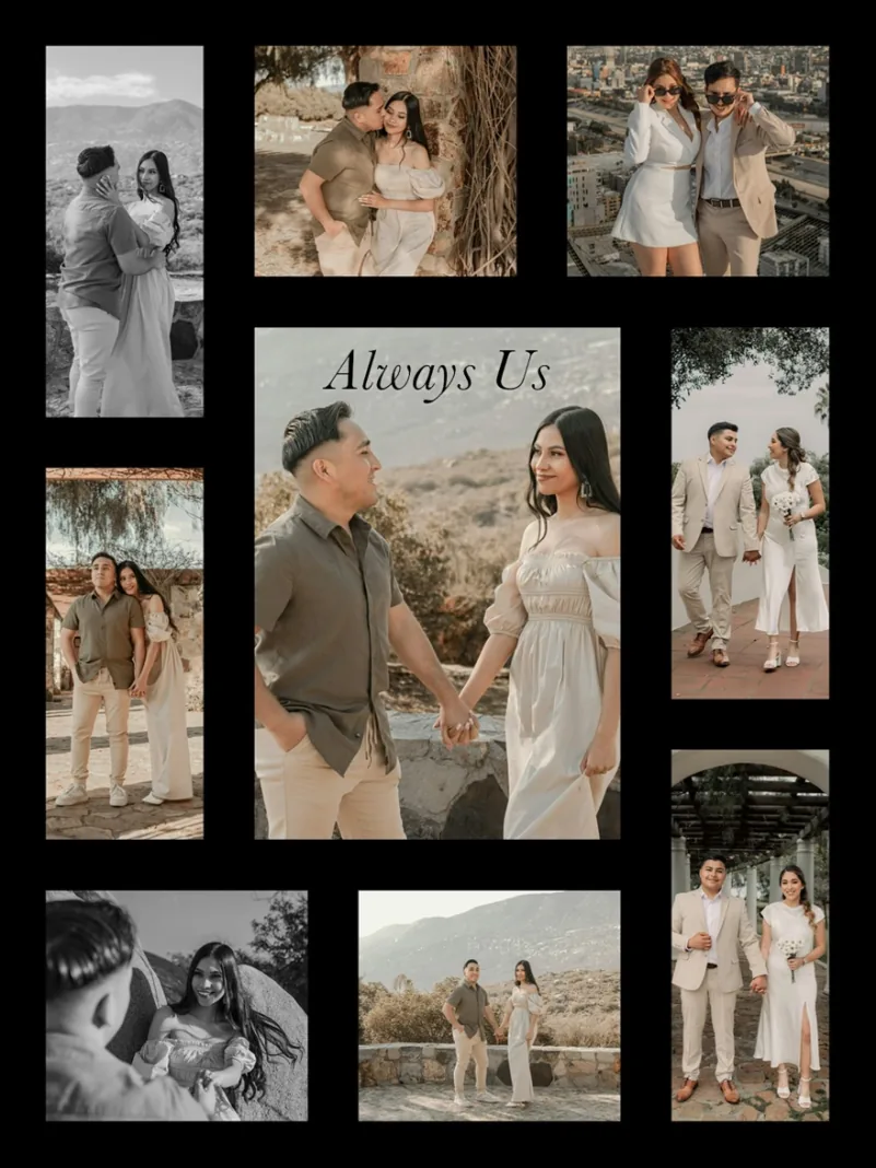 Always Us: a wedding collage with a caption