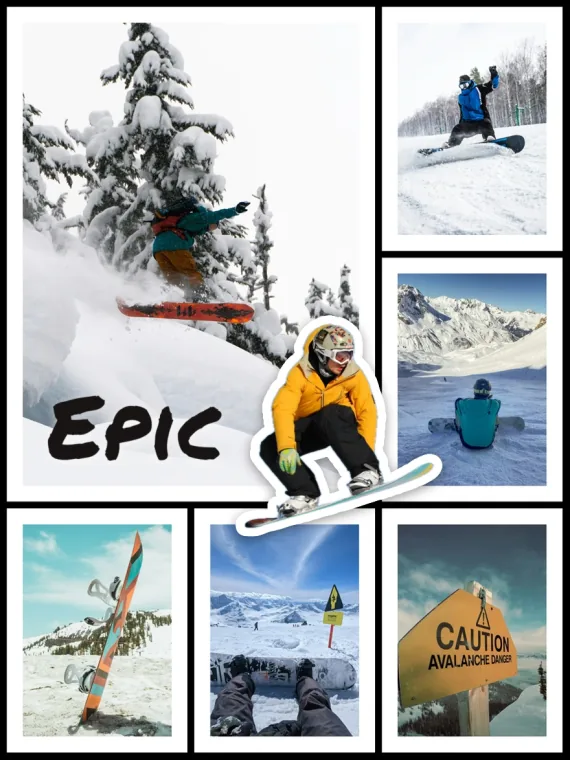 Epic: a snowboarding collage with a cut out